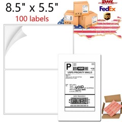 100 Half Sheet Shipping Labels Page 8.5×5.5 Self Adhesive Round 2 Per Sheet US