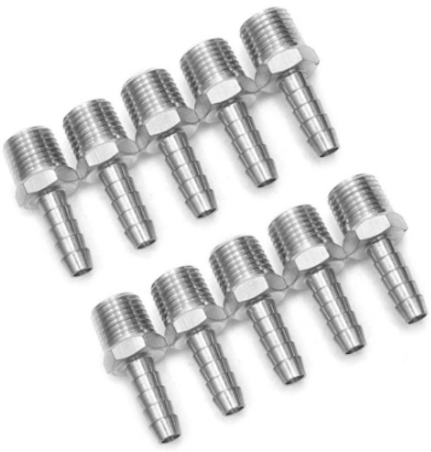 (Qty 10) 1/4″ OD Barb X 1/4″ Male NPT, 316 Stainless Steel Hose Barb