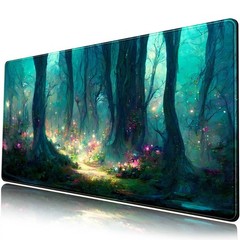 Forest Desk Mat Blue Green Mouse Pad 15.7L x 31.5W inches, A