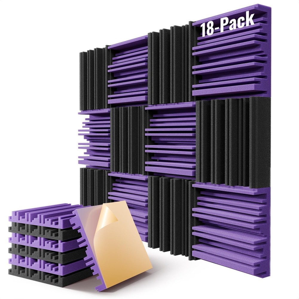 18 Pack Sound Proof Foam Panels for Wall,12″ X 12″ X 2″ Self-Adhesive Acousti…
