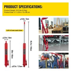 Hydraulic Long Ram Jack, 3 Tons/6600 lbs Capacity, with Single Piston Pump and C