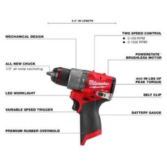 Milwaukee 3404-20 M12 FUEL Cordless 1/2 in. Hammer Drill/Driver – Tool Only