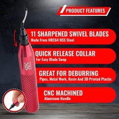 Deburring Tool with 11 High Speed Steel Blades, Works on Metal, Resin, PVC Pipes