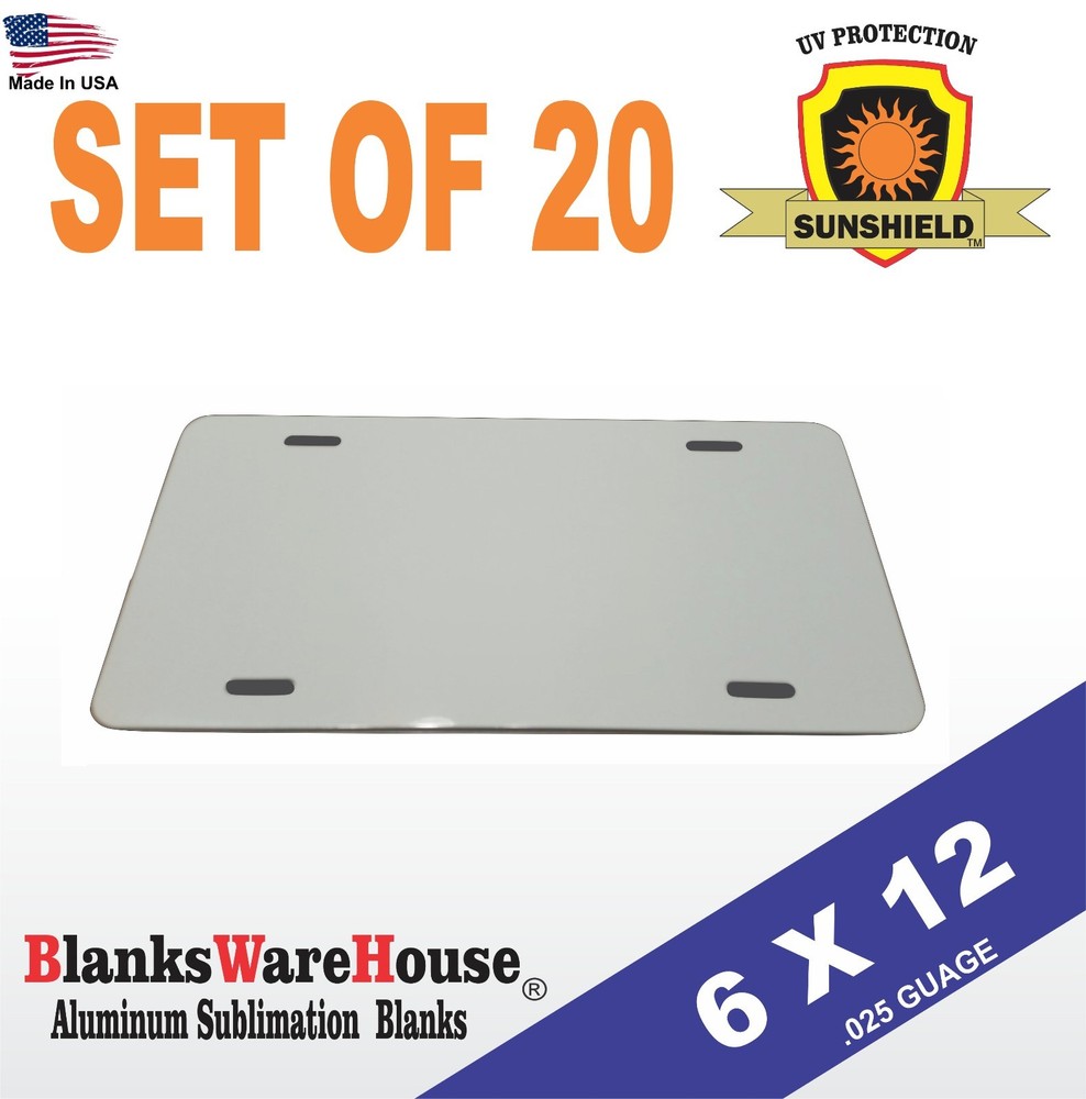 20 Pieces ALUMINUM LICENSE PLATE SUBLIMATION BLANKS 6″x 12″, dye sub