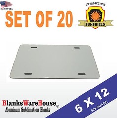 20 Pieces ALUMINUM LICENSE PLATE SUBLIMATION BLANKS 6″x 12″, dye sub