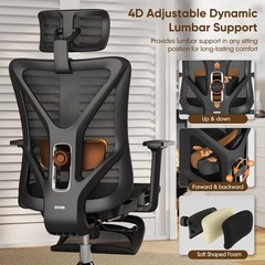 Office Chair with Footrest, 135° Reclining Desk Chair with Adjustable Lumbar Sup