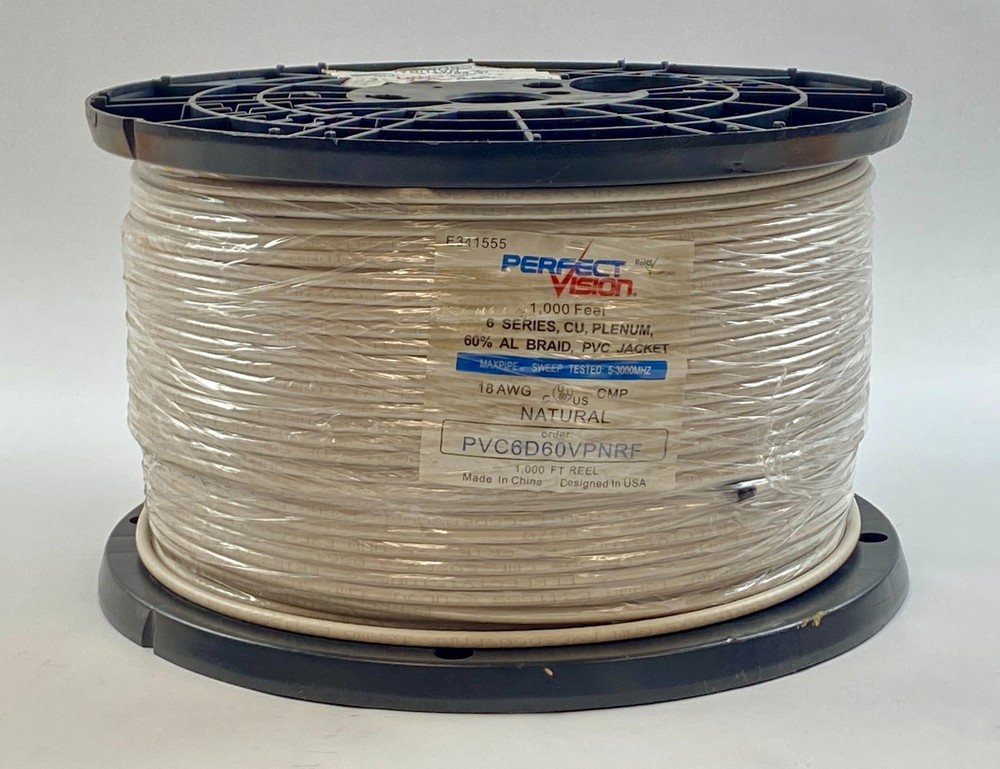 Perfect Vision Coaxial Cable Premium 60% Al Braid Natural White 18AWG 1000 ft