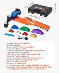 VEVOR Tubing Bender Kit 1/4-7/8 Inch Ratcheting Tube Pipe Bender Color Aluminium