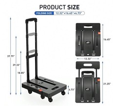 500LB Folding Hand Truck 6 Wheel Luggage Cart Expandable Base 2 Straps