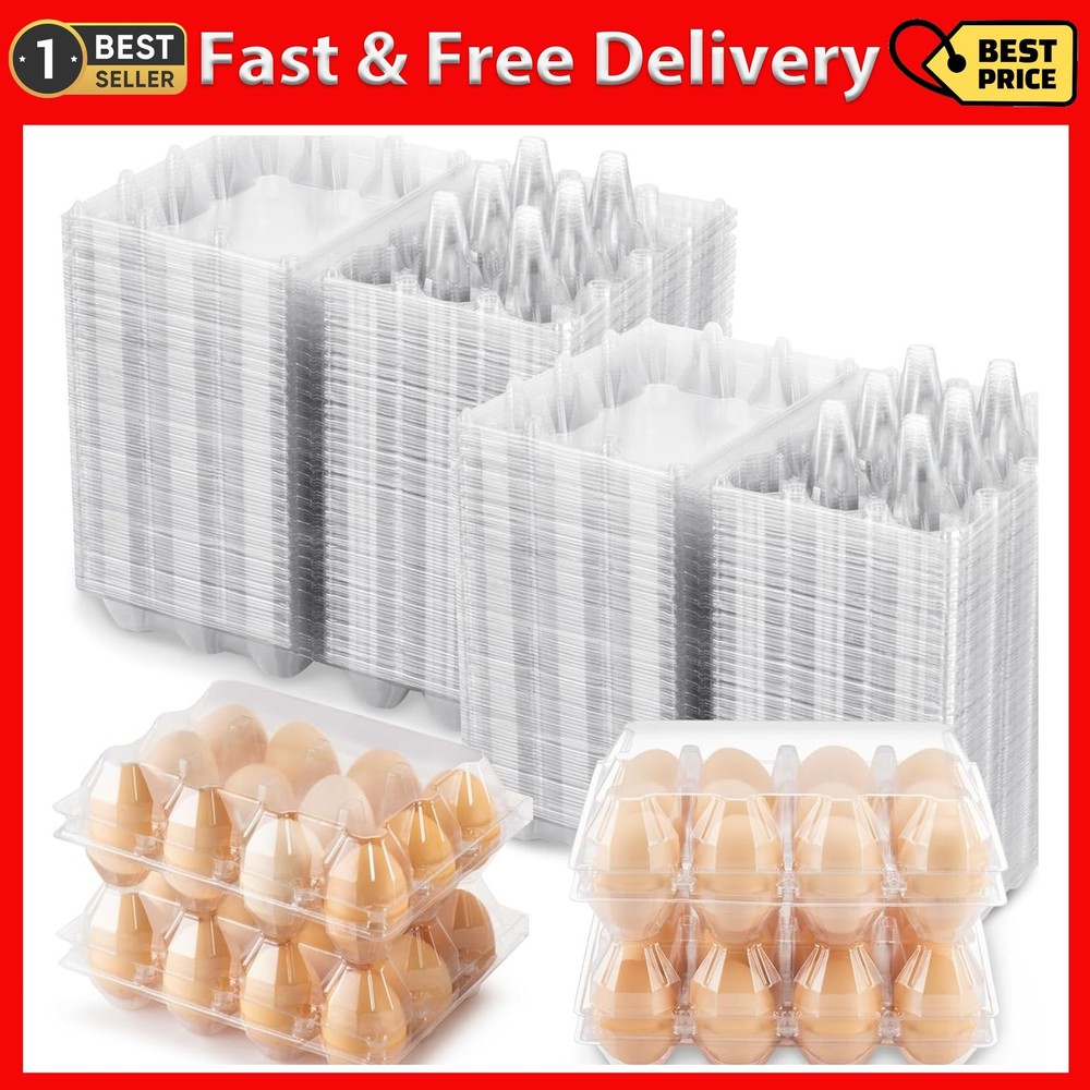 100 Packs Egg Cartons Cheap Bulk Plastic for 12 Eggs Clear Egg Cartons
