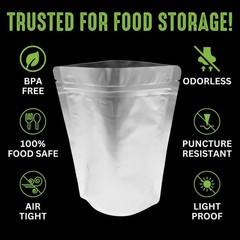 50 Mylar Bags for Food Storage, Airtight 7Mil Thick Gusseted Zip Lock, Long T…