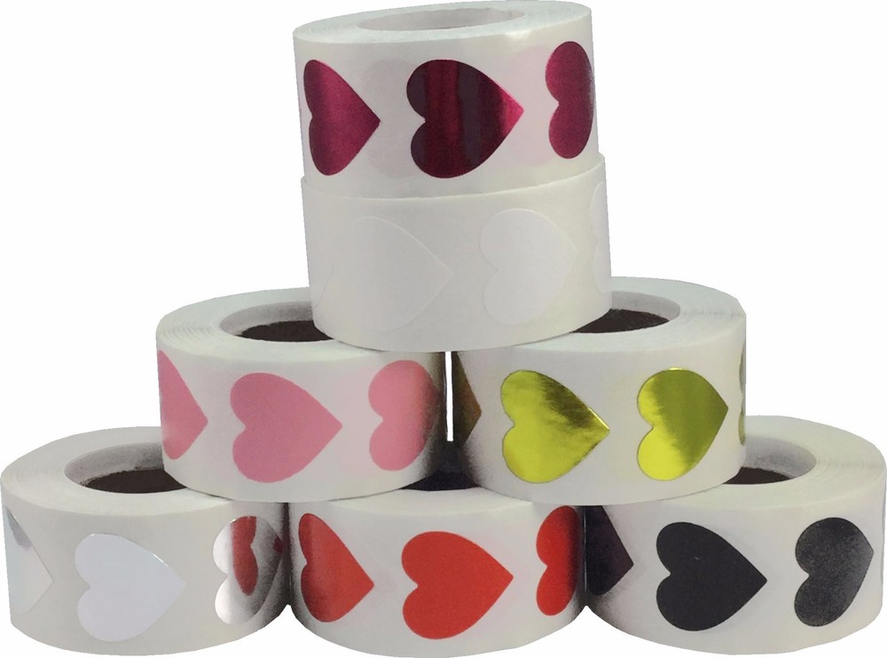 Heart Shaped Stickers | 0.75″ Inch | 500 Pack | Pick One Color