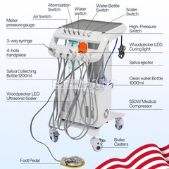Dental Portable Mobile Cart Delivery Unit System 4Holes with Air Compressor US