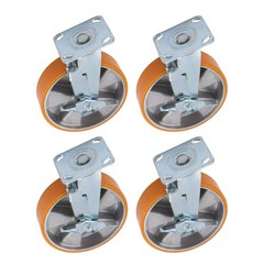 4 Pcs Industrial Casters 8″ Caster Wheel With Brake 6000lbs Orange Aluminum Core