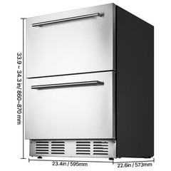 24 Inches Undercounter Refrigerator Stainless Steel Dual Drawer Fridge for Home