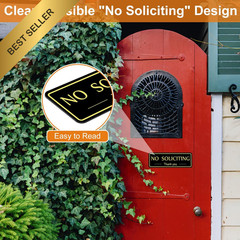 2 Pack No Soliciting Sign Self Adhesive Acrylic Front Door Black Gold Home