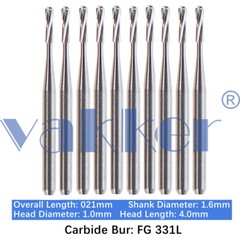 Vakker 10PC Dental Tungsten Friction Grip Carbide Burs High Speed FG Long Shank