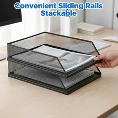 PercyEffie 2Pcs Paper Organizer for Desk Metal Letter 12.8 x 9.84 Inch, Black