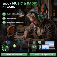 2025 AM/FM Radio Ear Protection Headphones with Backlit Large, Green-am/Fm