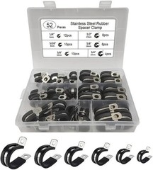 12/52 pc Rubber Cushion Insulated Clamp Stainless Steel Cable Clamps Assortment