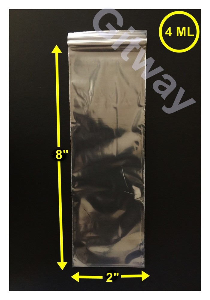 2″ x 8″ Reclosable Resealable Zip Top Lock 2×8 Bag Clear Poly Plastic Bags 4 MIL