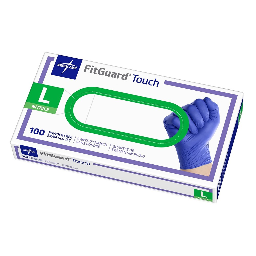 Medline FitGuard Touch Nitrile Exam Gloves, 100 Count, Large, Powder Free, Di…
