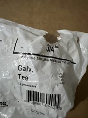 PRO LINE 3/4” Galvanized Tee #22220 Open Box