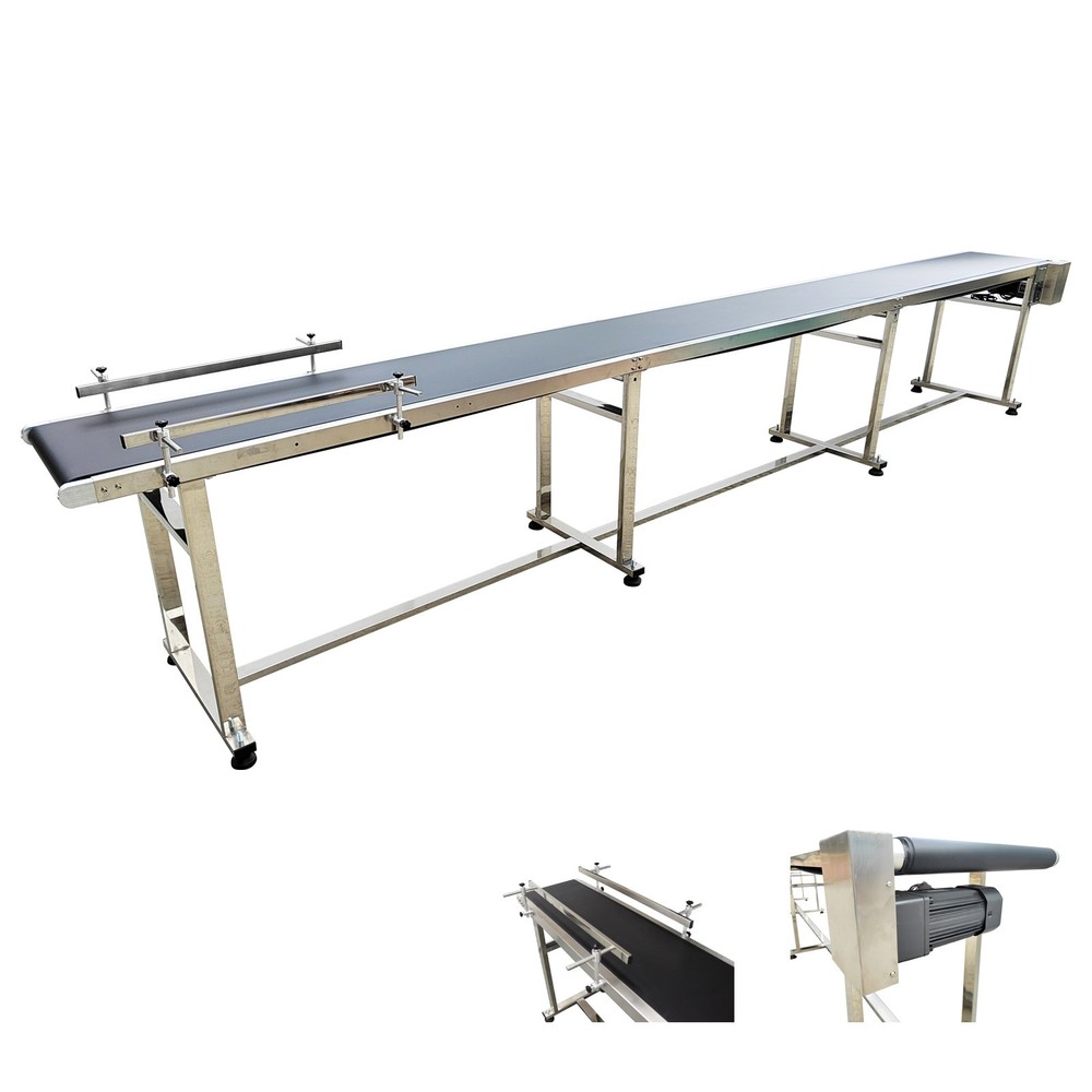 Electric 177×15.7in Industrial PVC Belt Conveyor 110V Two Guardrails Speed Adust
