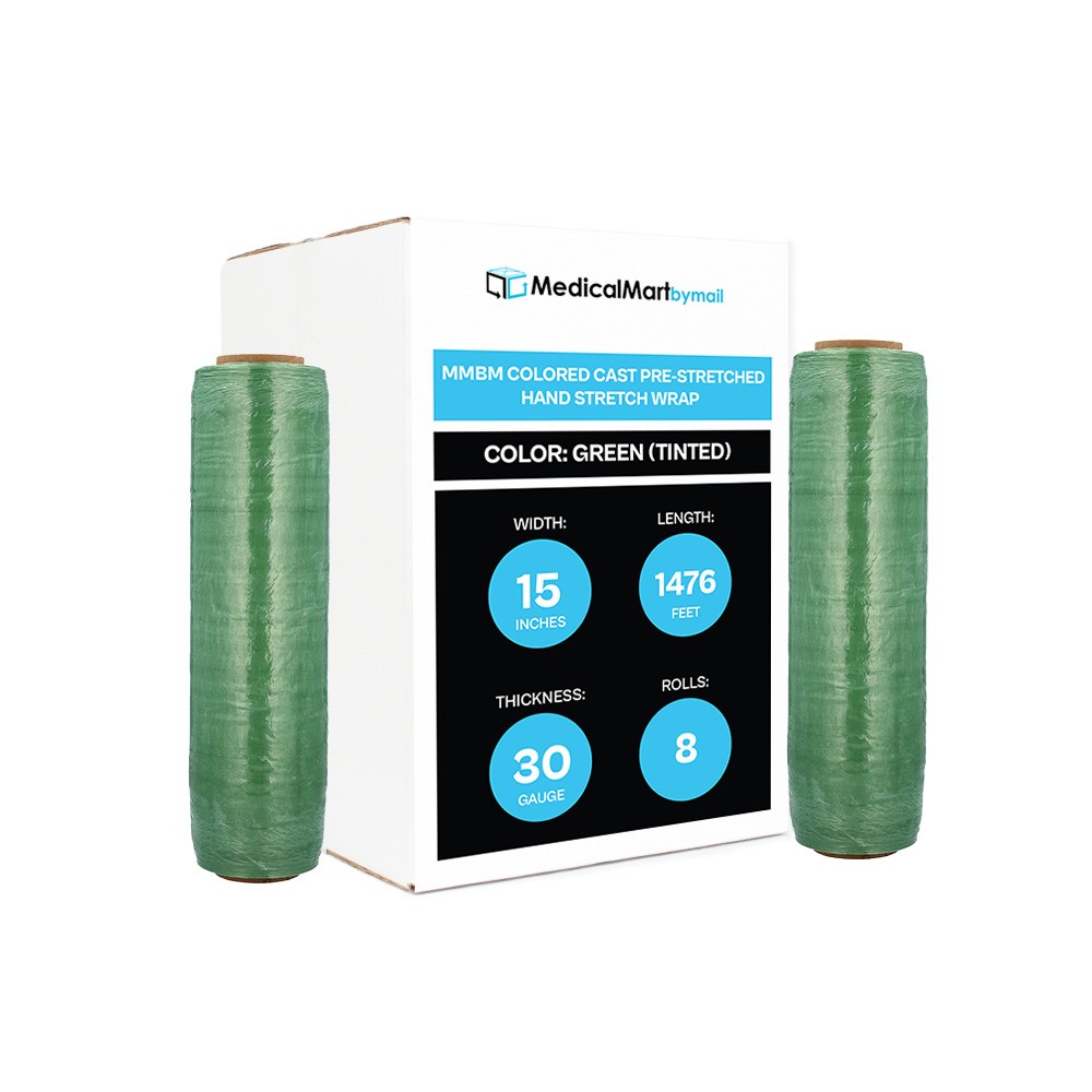 8 Rls 15″x1476′ 30 Ga Packing & Shipping Hand Pre-Stretch Wrap Shrink Film Green