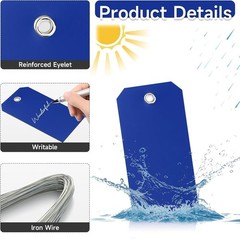 100 Waterproof Plastic Shipping Tags with Wires – Dark Blue, 4.75″ x 2.38″