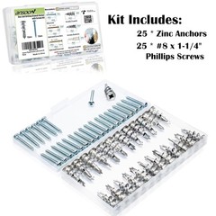 Zinc Self-Drilling Drywall Anchors with Screws Kit, 25 Heavy Duty Metal Wall Anc