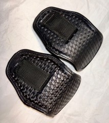 Bianchi Leather Handcuff Case #7900 (Lot Of 2) Black Basket Weave Hidden Snap