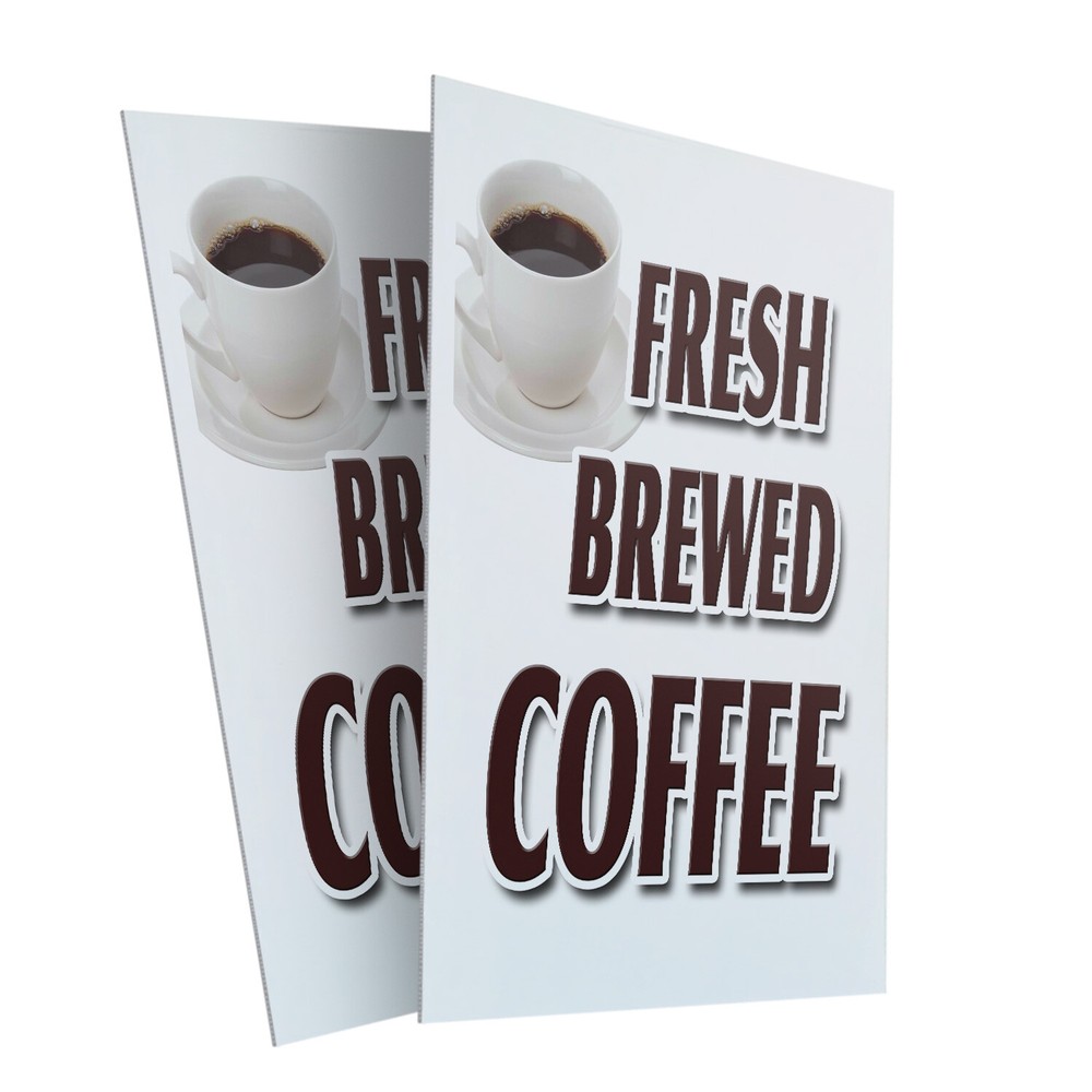 Fresh Brewed Coffee 24″ x 36″ 2 Pack Of Store Sign Plastic Or Decal