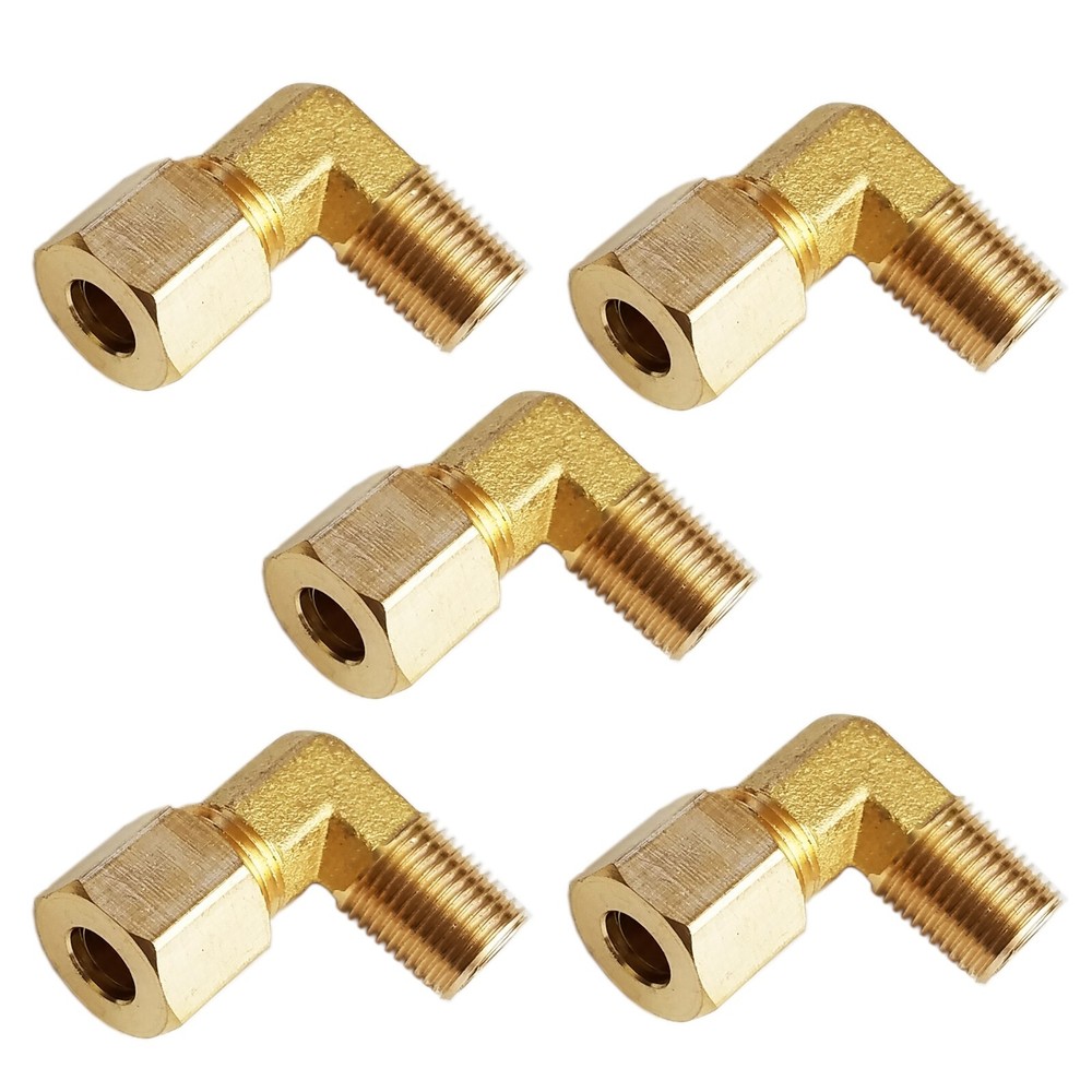 5 PC – Brass Compression Elbow Fitting 5/16″ OD Tube x 1/8″ NPT Male Pipe