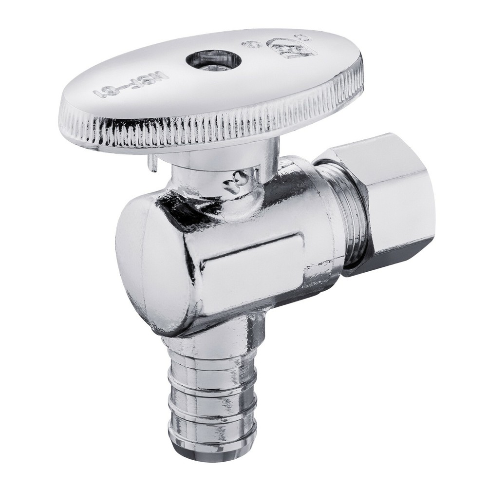 EFIELD 1/4 Turn Angle Stop Valve 3/8″ OD Compression X 1/2″ PEX Chrome Plated