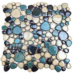 Primoon Pebble Tiles 5 Sheets Aqua Teal Blue Mosaic Tiles For Accent Wall