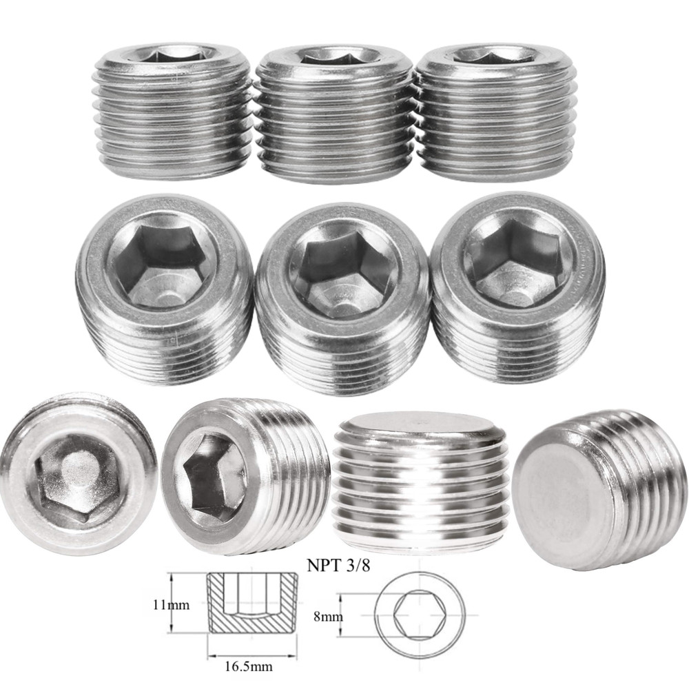 10pcs Stainless Steel 3/8″ NPT Hex Countersunk Plug Socket Head Pipe Male Thread