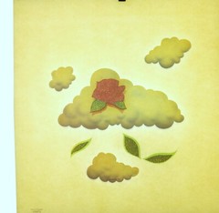 Authentic VINTAGE Roach Clouds and Rose Glitter Heat Transfer Iron On