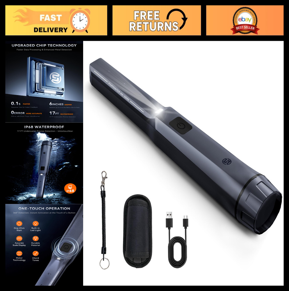Rechargeable Metal Detector Pinpointer – 800mAh Battery, 15H Use, IP68 Waterproo