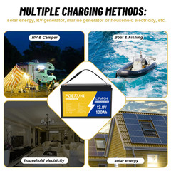 12V 100Ah LiFePO4 Battery Deep Cycle Lithium Iron for RV Solar System Camper