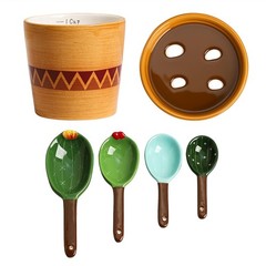 Sizikato 4pcs Porcelain Measuring Spoons with Base, Cute Cactus Shape