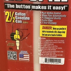 No Spill 1405 No-Spill Gas Can 2.5 Gallon Push Button Control USA Made