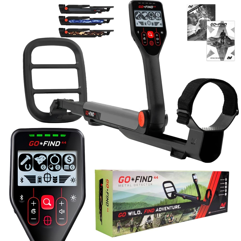 Minelab GO FIND 44 Metal Detector w/ 10″ Waterproof Coil & Bluetooth App