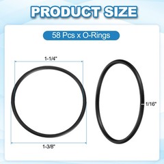 58Pcs AS-026 Nitrile Rubber O-Rings 1-1/4″ ID 1-3/8″ OD 1/16″ Width, Black