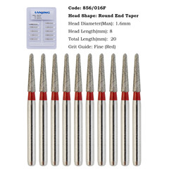 Multi-use FG 856-016F Round End Taper Diamond Burs Fine Grit Dental High Speed