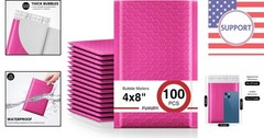 High-Quality 4×8” Pink Bubble Mailers – 100 Count Self-Seal Shipping Envelopes
