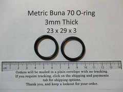 23mm ID x 29mm OD x 3mm thick O-ring. Buna-70. Quan 2.
