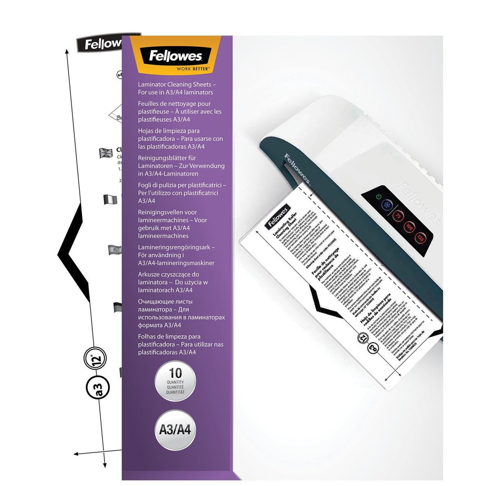 Fellowes Laminator Cleaning Sheets, 10 Pack, 8.5 x 11 in Letter, White
