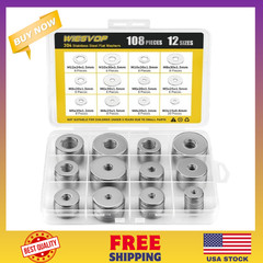 108Pcs 304 Stainless Steel Flat Washers, Fender Washers Assortment Kit 12 Sizes