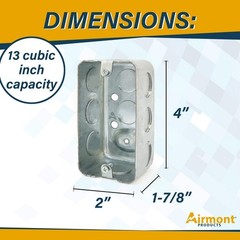 (10 Pack) 4 x 2 Inch Single-Gang Metal Handy Electrical Box, 1-7/8″ Depth,…